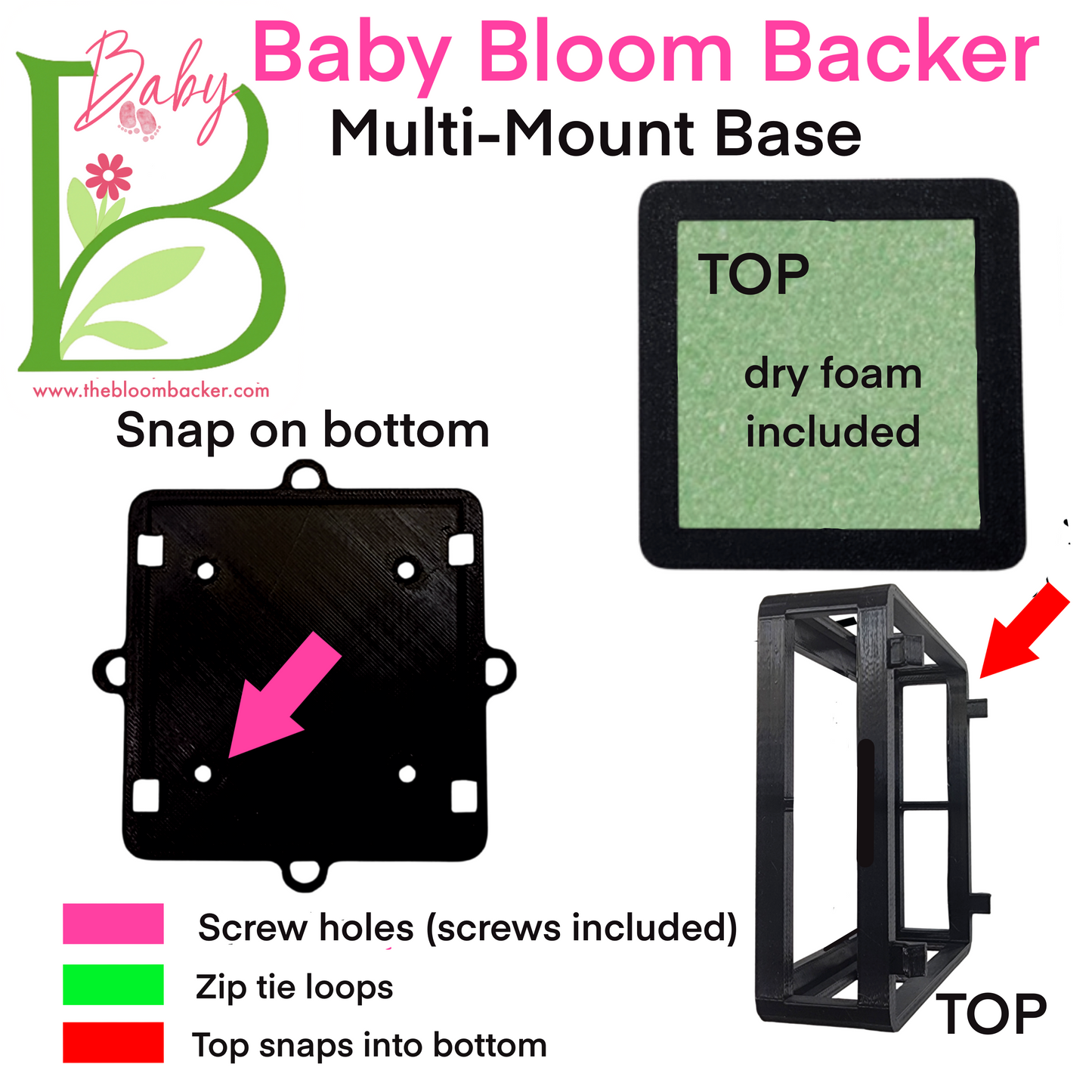 Baby Bloom Backer™ – Mini Interchangeable Floral Foam Holder for Wreaths, Door Hangers & Crafts