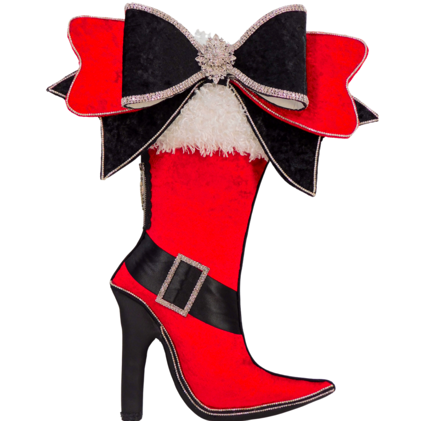 Santa Belt-Inspired Stiletto Boot Wreath Attachment | Red Velvet with Bow | Festive Holiday Door Decor