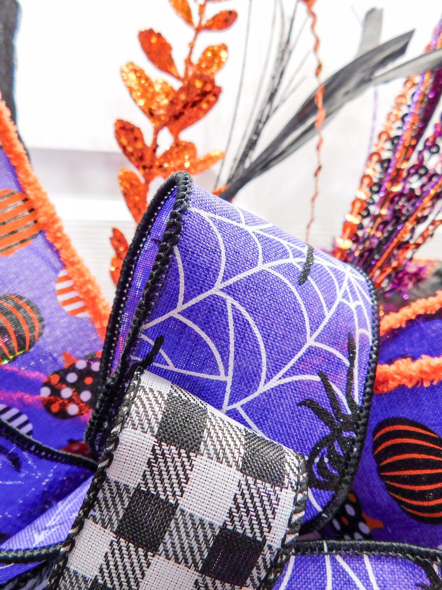 Whimsical Witch Halloween Wreath with Spider Accents and Bow - Festive Door Decor