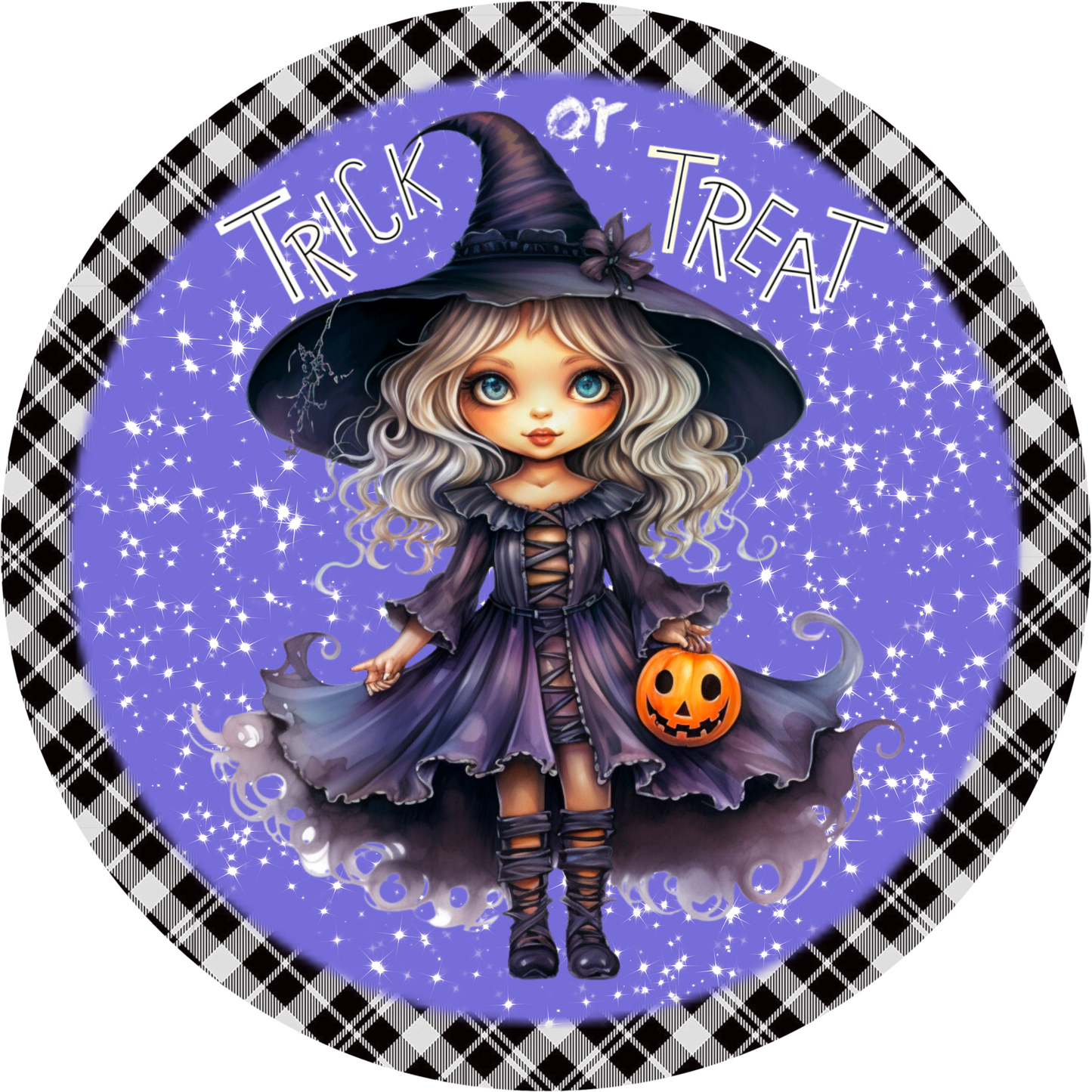 Halloween Trick or Treater Witchy Girl Sublimated Round Sign
