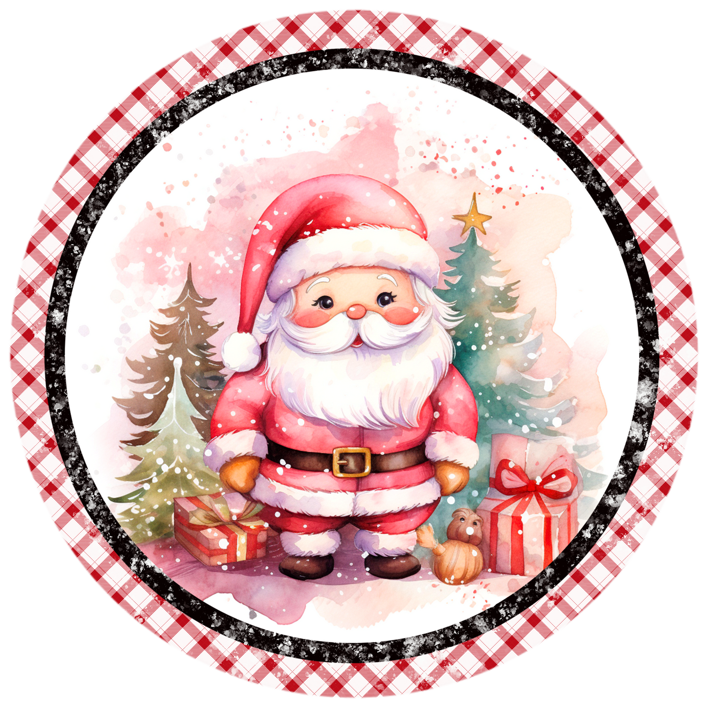 Jolly Santa Claus Sublimated Wreath Sign - Festive Christmas Decor - Holiday Door - 6", 8", 10" or 11.75" Round