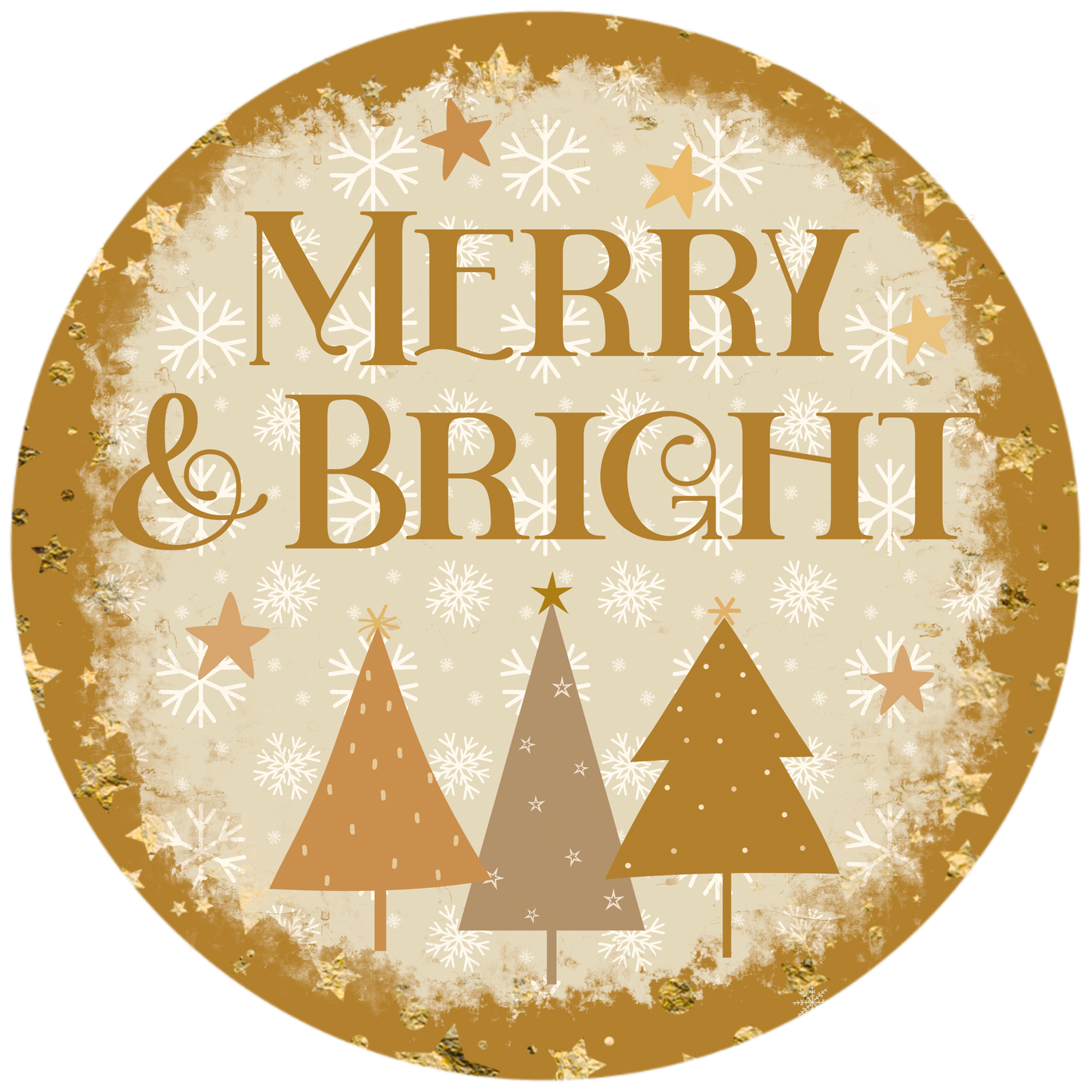 "Merry & Bright" Christmas Wreath Sign - Festive Holiday Decor - Gold and Beige Accents - 6”, 8”10" or 11.75" Round