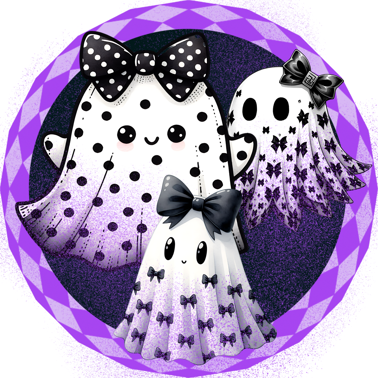 Polka Dot Ghost Trio Round Wreath Sign - Cute Halloween Decor - Available in 6", 8", 10" and 11.75":