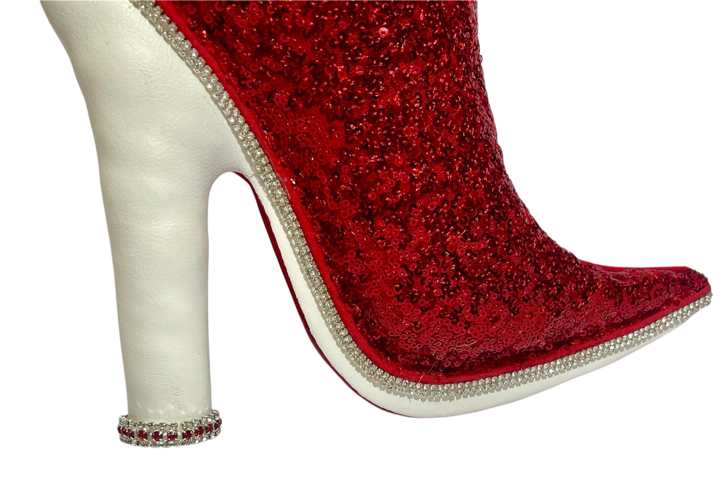 Red Tuxedo Bougie Boot Wreath Attachment – Glitter High Heel with Designer Bow