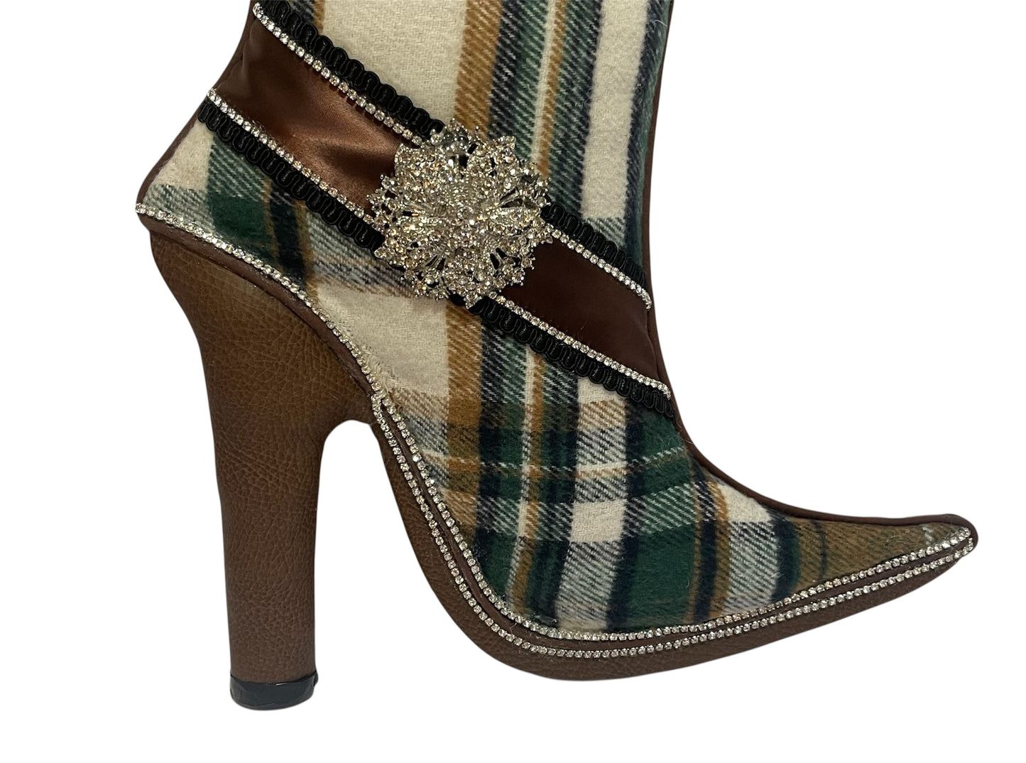 Green Plaid Flannel Bougie Boot Wreath Attachment Rustic Glam