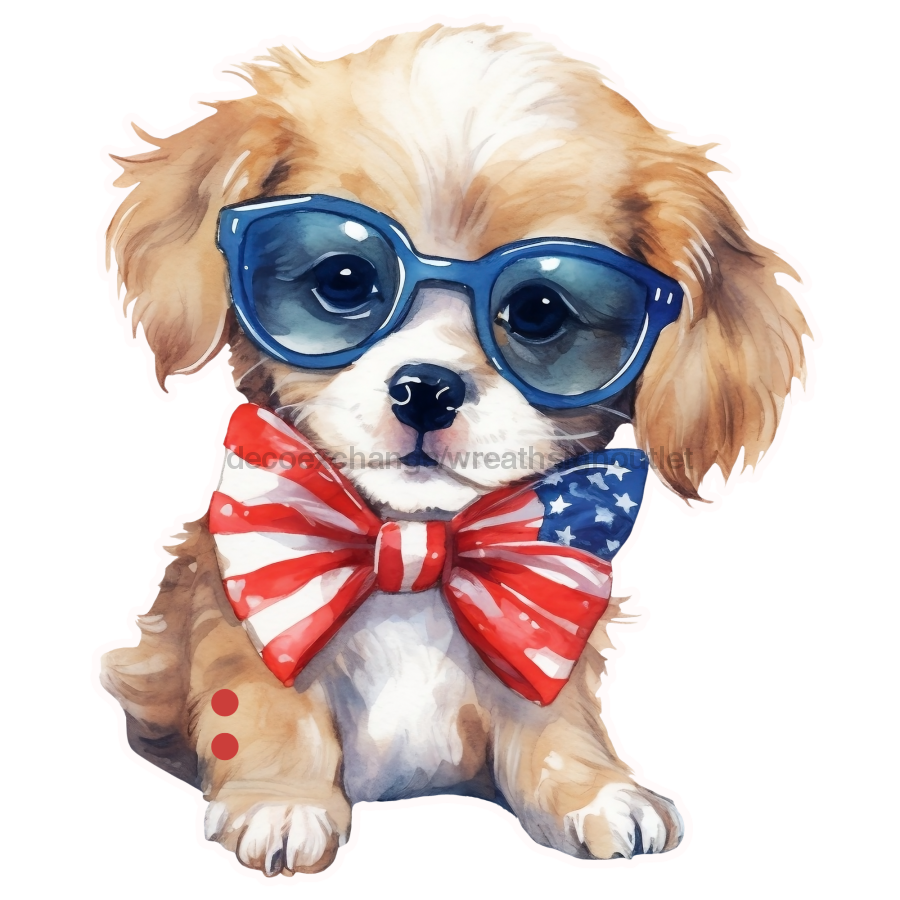 Bow Backer, Patriotic Dog Bow Backer, wood sign, BB-W-0056, 13" wreath sign