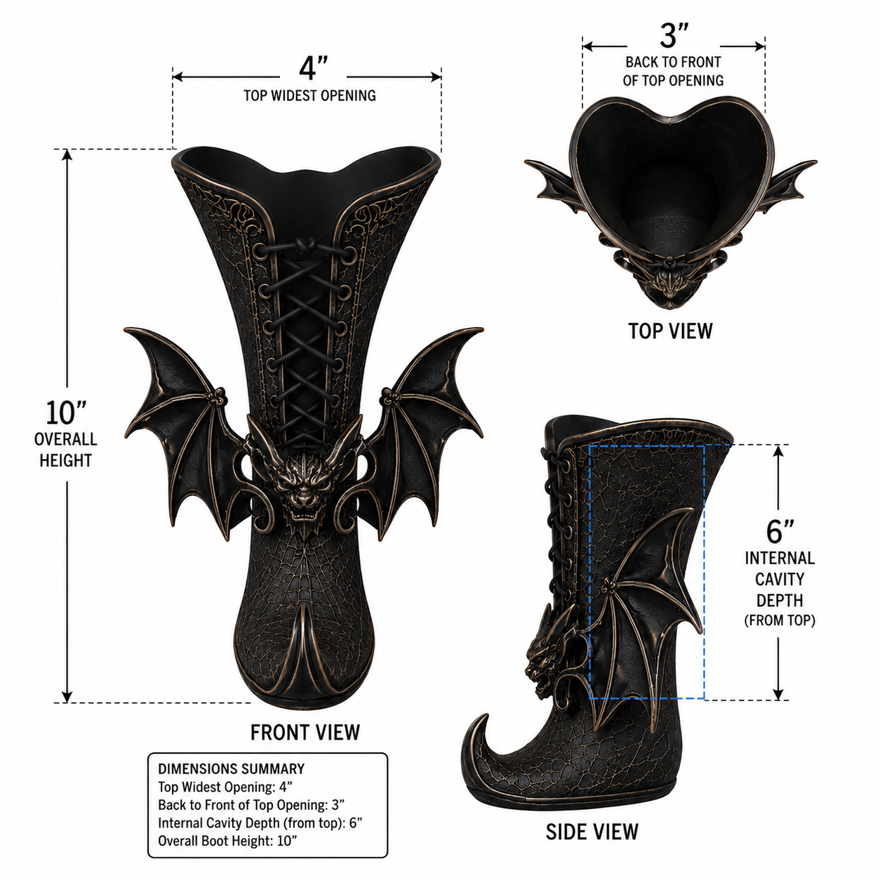 PRE-ORDER Gothic Witch Boot Vase with Bat Wings — Hand-Painted Halloween Vase Container