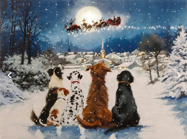 Lighted Raz Dogs Watching Santa Print