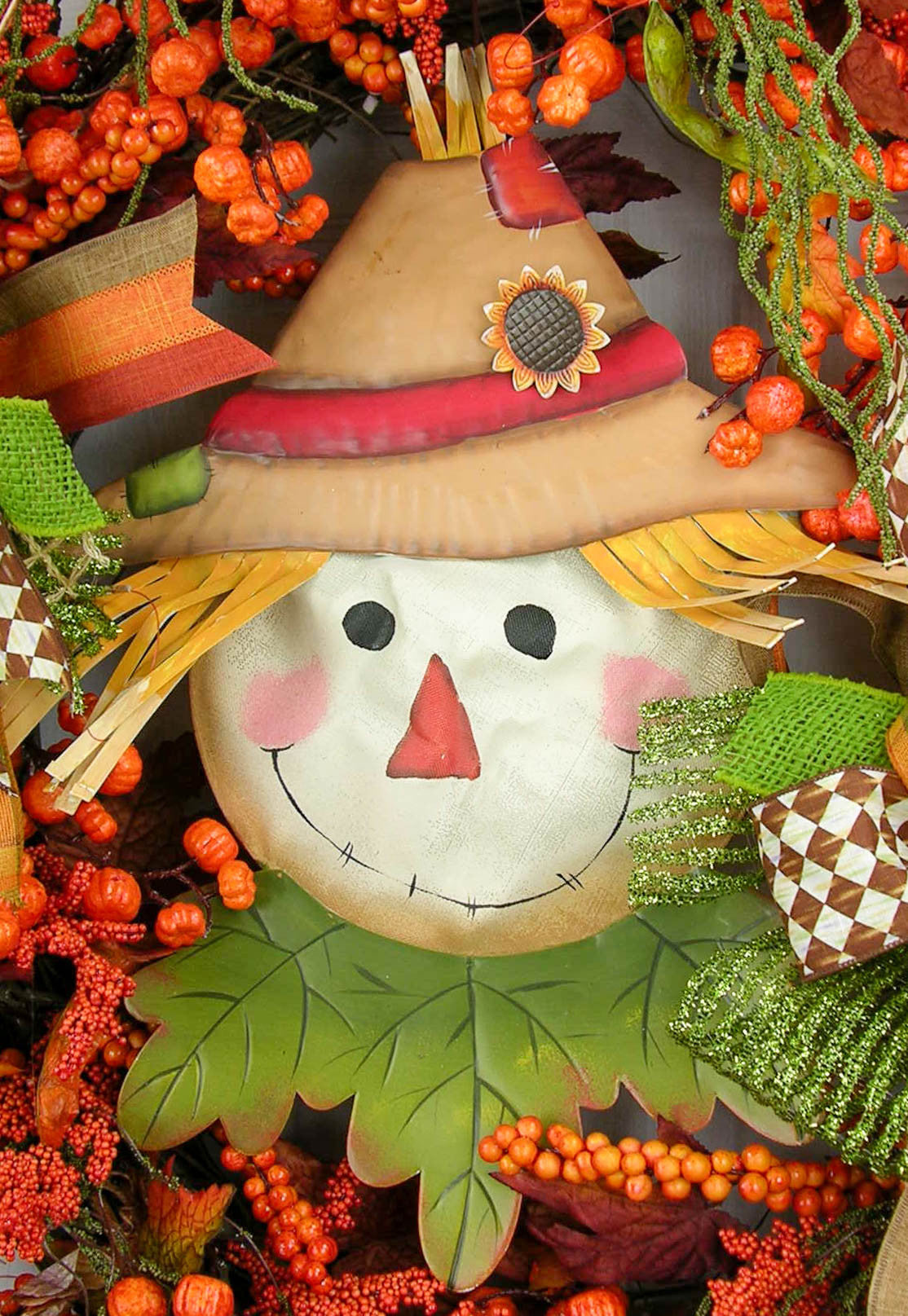 Berried Scarecrow Fall Wreath with Pumpkin Stems and Double Terri Bows - Designer Series