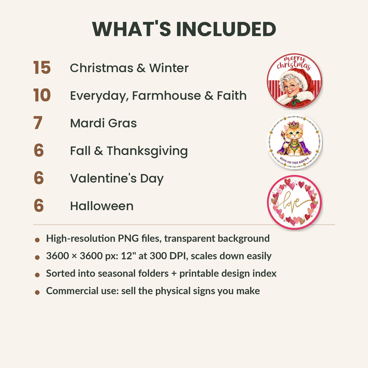 50 Round Wreath Sign Designs Bundle – Digital Download PNG