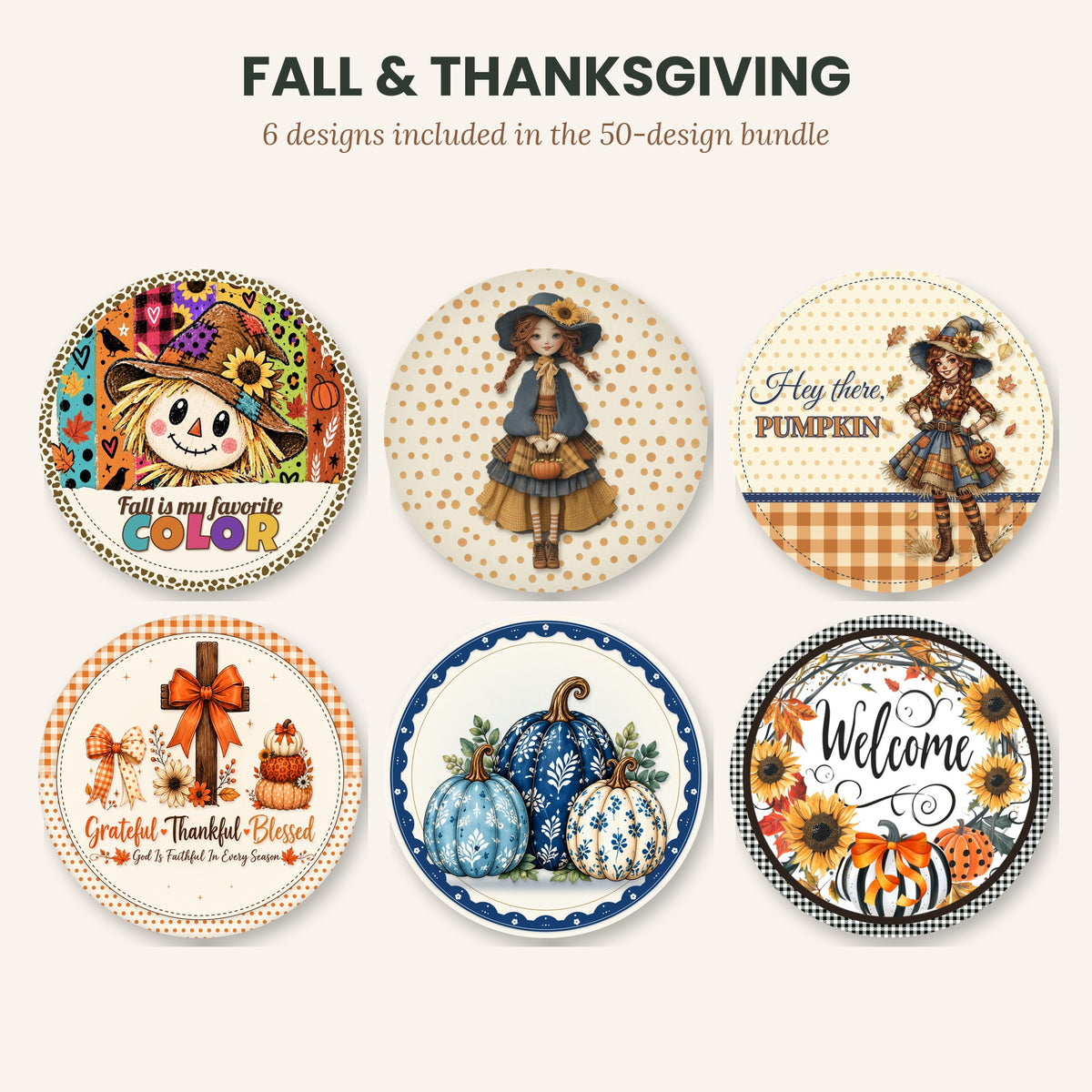 50 Round Wreath Sign Designs Bundle – Digital Download PNG