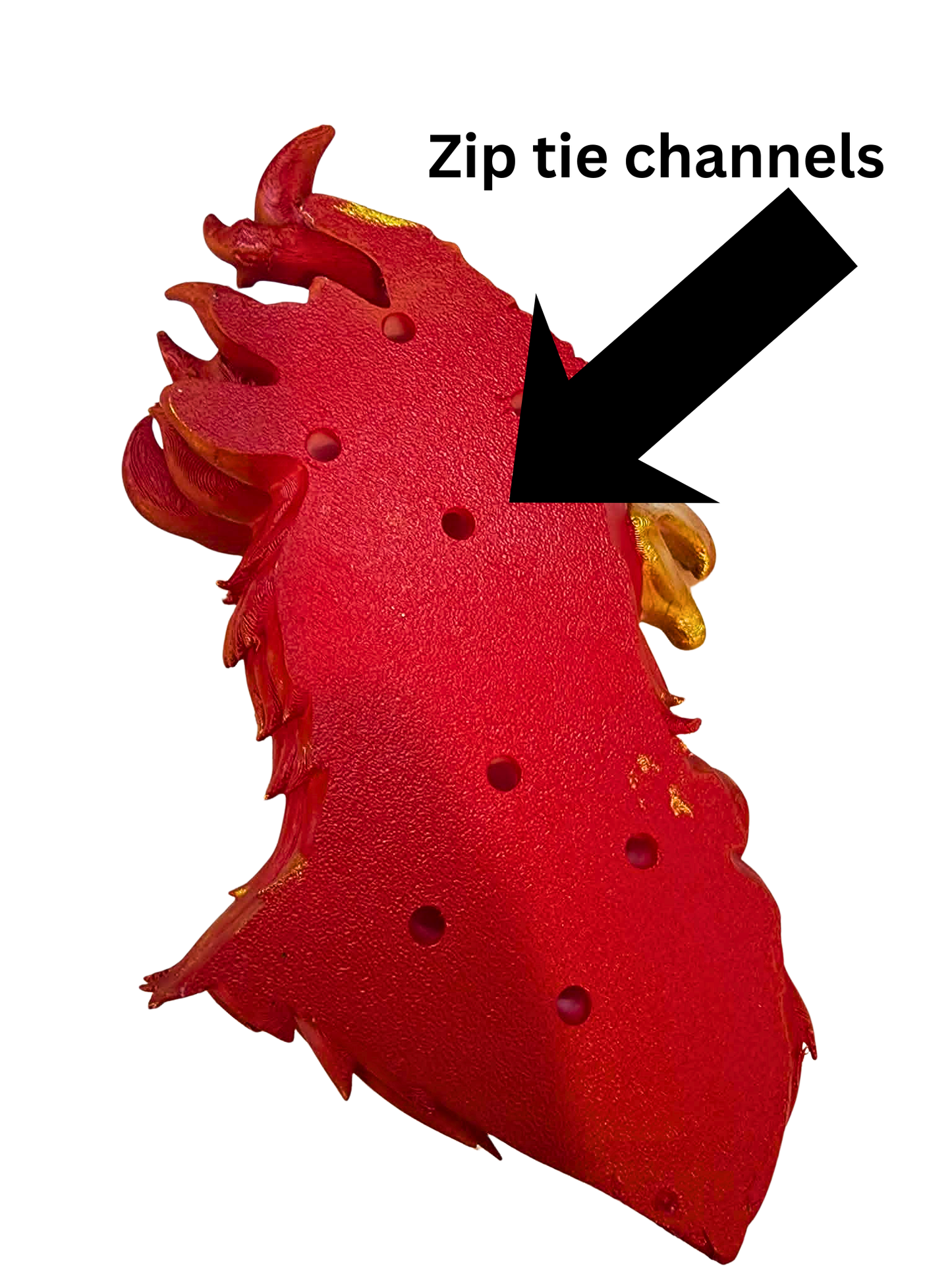 Left-Facing Phoenix Head Wreath Attachment - 3D Printed and Hand Painted with Built in Zip Tie Channels