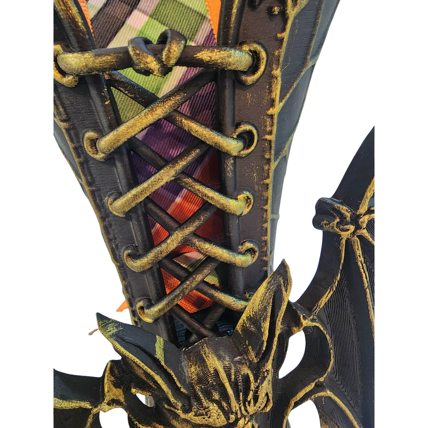 Gothic Witch Boot Vase with Bat Wings — Hand-Painted Halloween Vase Container