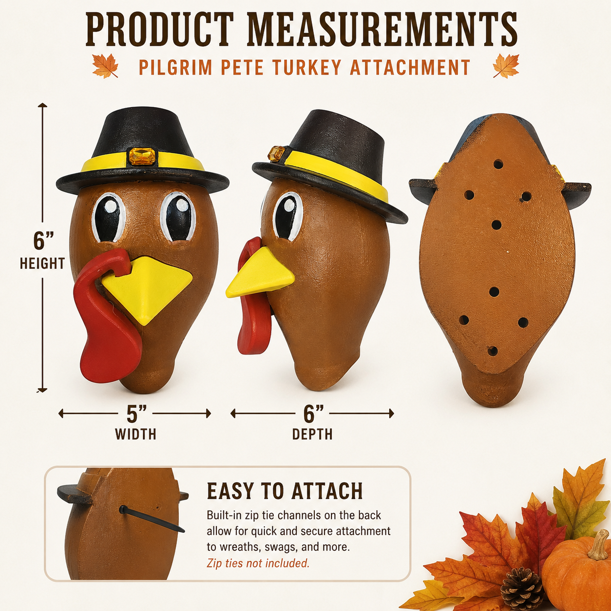 Pilgrim Pete Turkey Head Wreath Attachment | 3D Printed & Hand Painted