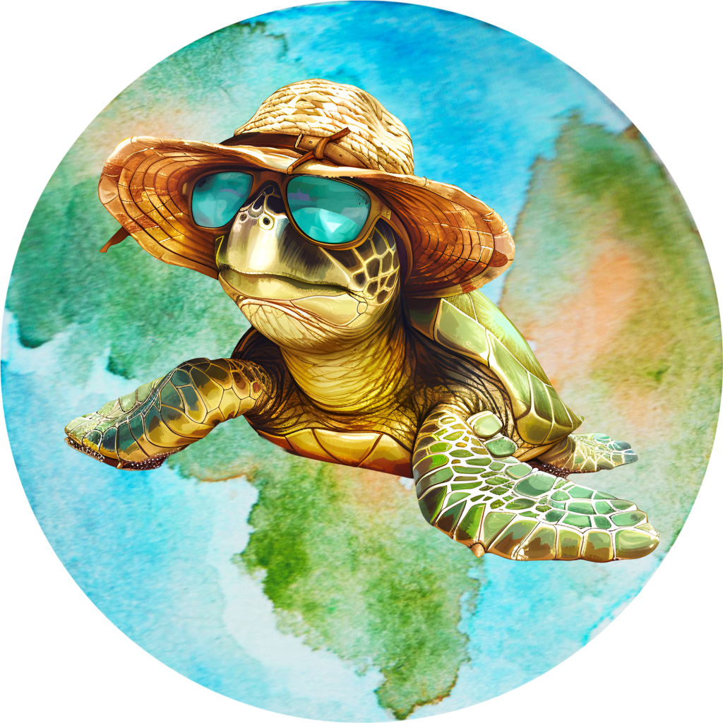 Cool Sea Turtle with Hat and Glasses Summer Sign