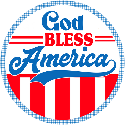 God Bless America Round Sublimated Metal Wreath Sign