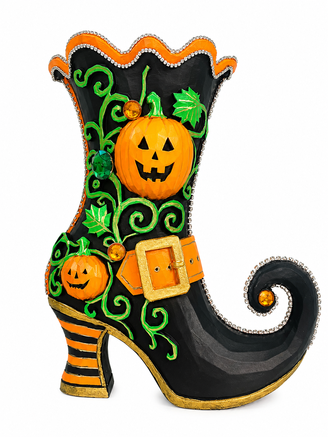 Pumpkin Hollow Witch Boot | Hand-Painted Bedazzled Halloween Floral Container – First Release, Only 10 Available