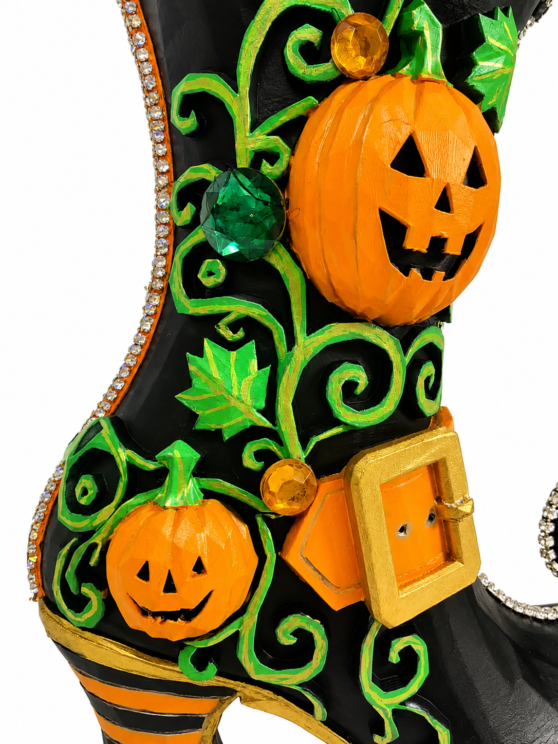 Pumpkin Hollow Witch Boot | Hand-Painted Bedazzled Halloween Floral Container – First Release, Only 10 Available