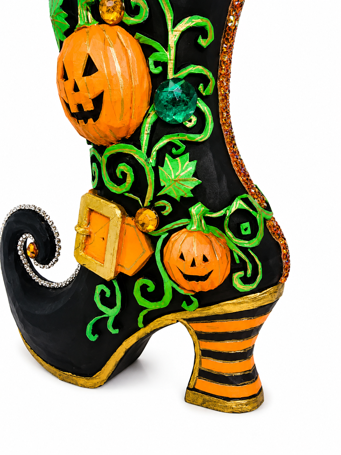 Pumpkin Hollow Witch Boot | Hand-Painted Bedazzled Halloween Floral Container – First Release, Only 10 Available