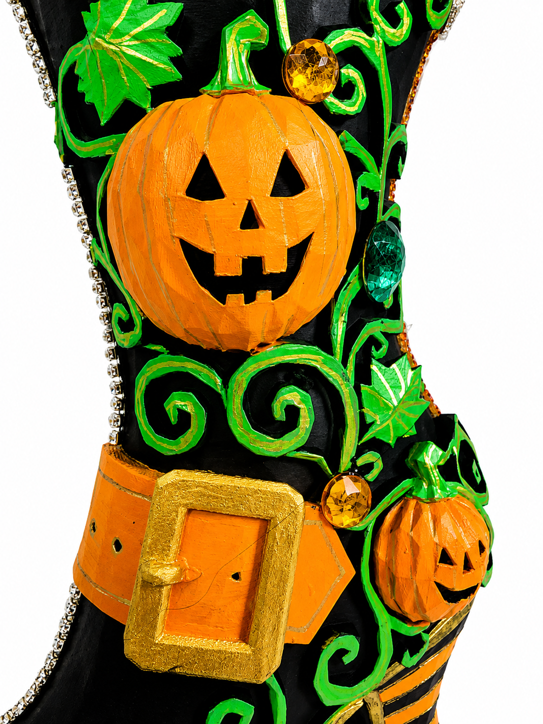 Pumpkin Hollow Witch Boot | Hand-Painted Bedazzled Halloween Floral Container – First Release, Only 10 Available