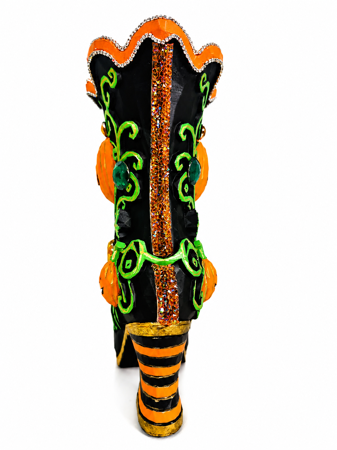 Pumpkin Hollow Witch Boot | Hand-Painted Bedazzled Halloween Floral Container – First Release, Only 10 Available