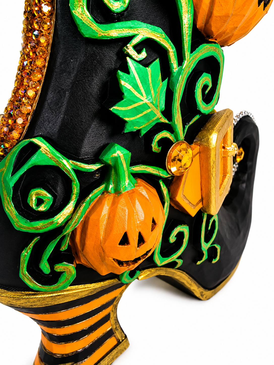 Pumpkin Hollow Witch Boot | Hand-Painted Bedazzled Halloween Floral Container – First Release, Only 10 Available