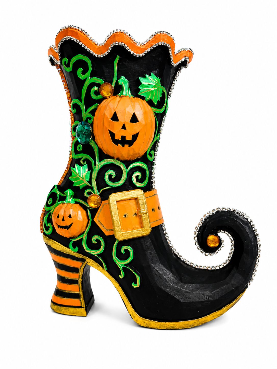 Pumpkin Hollow Witch Boot | Hand-Painted Bedazzled Halloween Floral Container – First Release, Only 10 Available