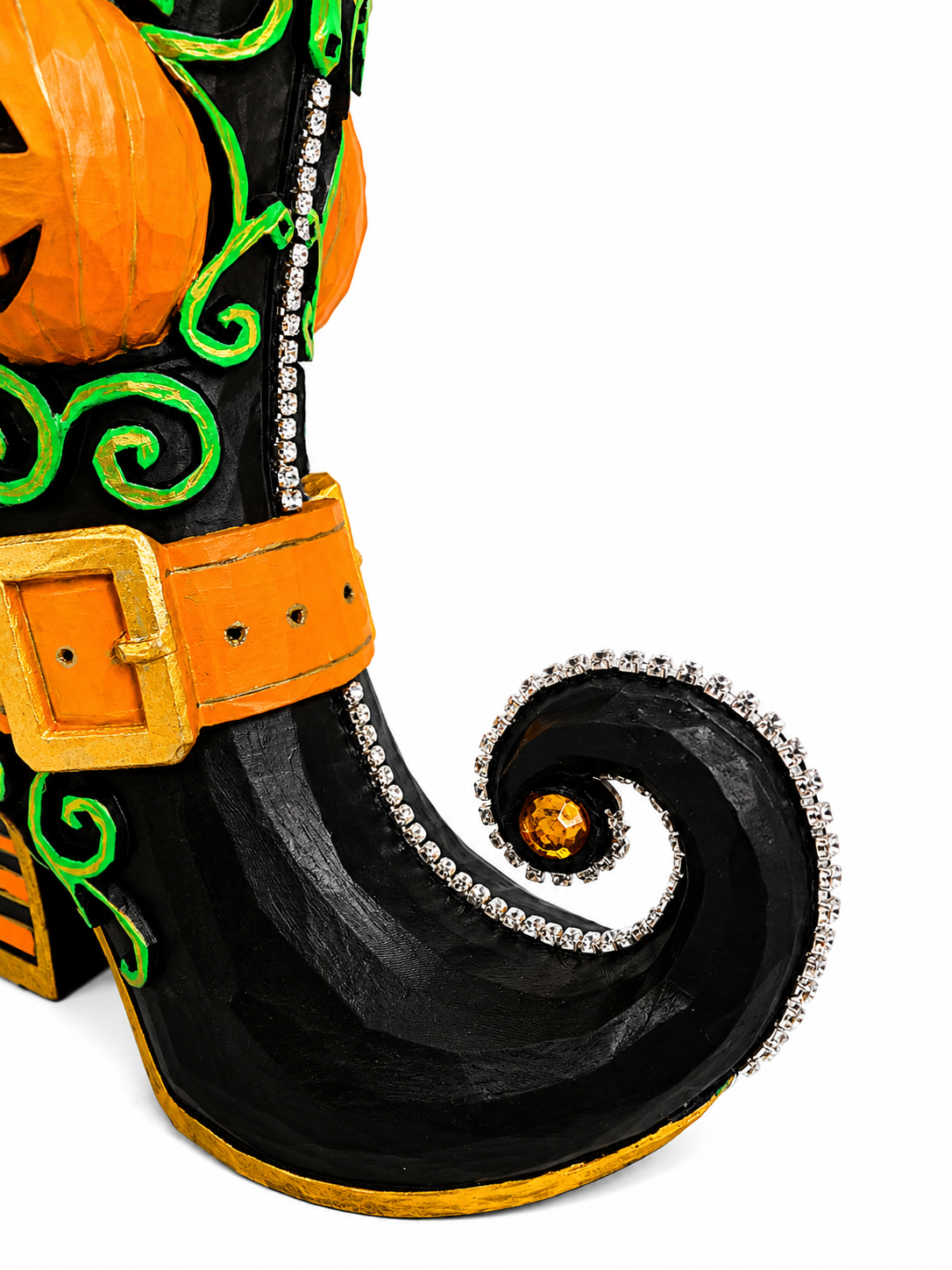 Pumpkin Hollow Witch Boot | Hand-Painted Bedazzled Halloween Floral Container – First Release, Only 10 Available