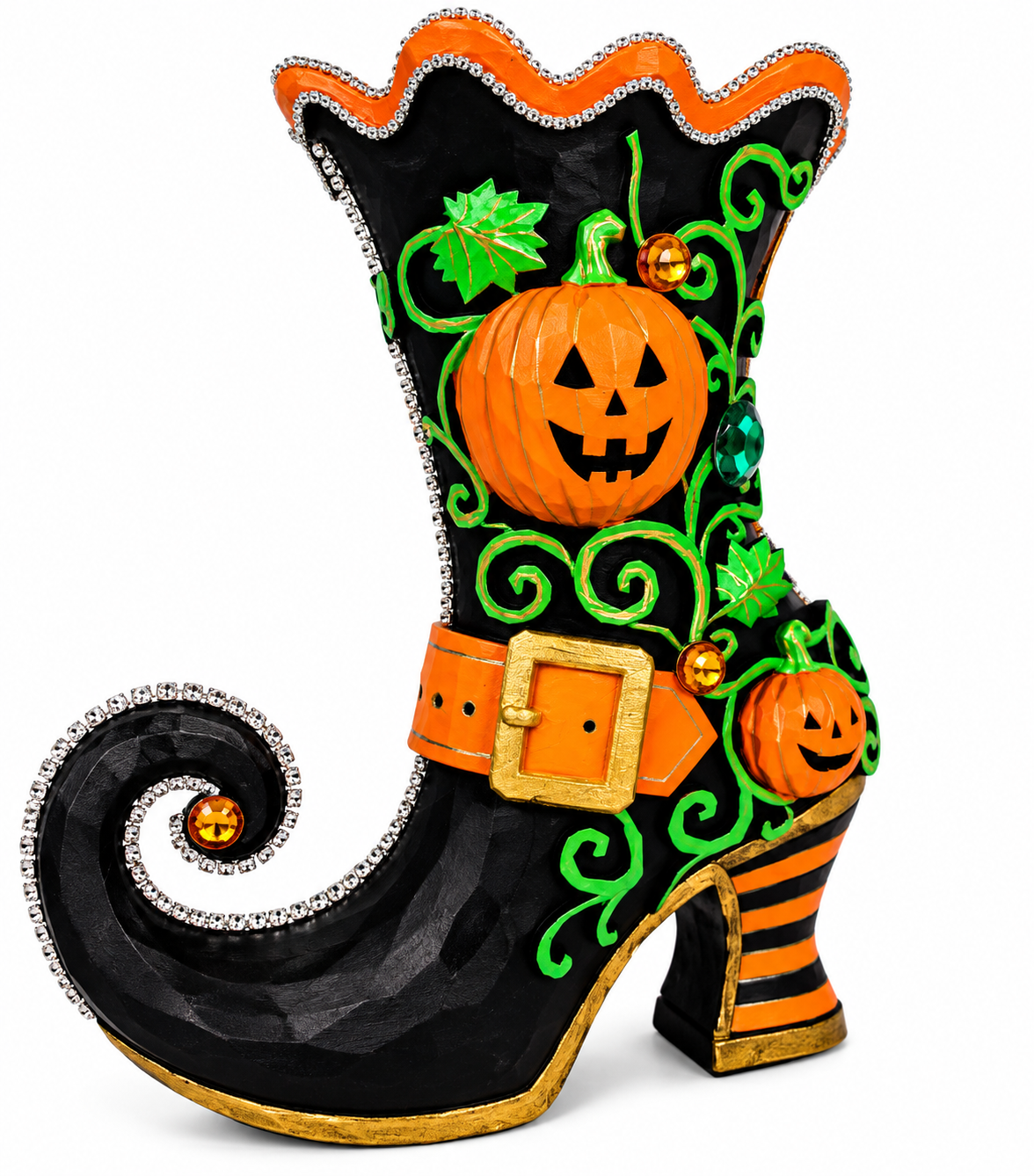 Pumpkin Hollow Witch Boot | Hand-Painted Bedazzled Halloween Floral Container – First Release, Only 10 Available