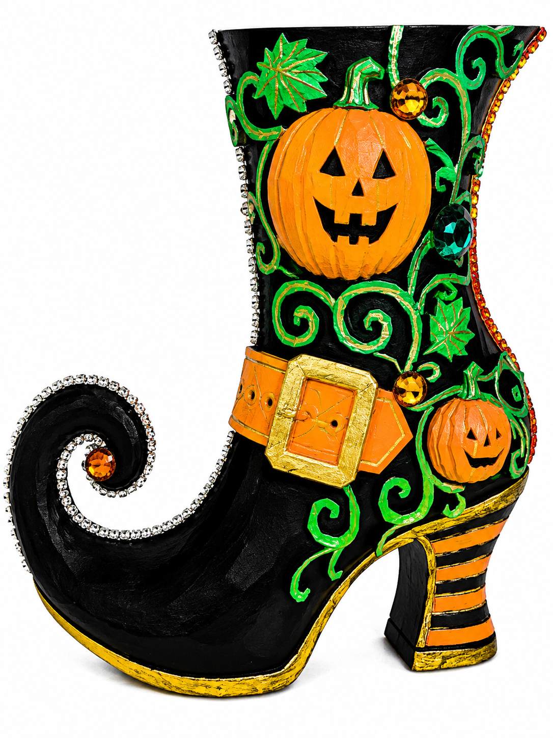 Pumpkin Hollow Witch Boot | Hand-Painted Bedazzled Halloween Floral Container – First Release, Only 10 Available