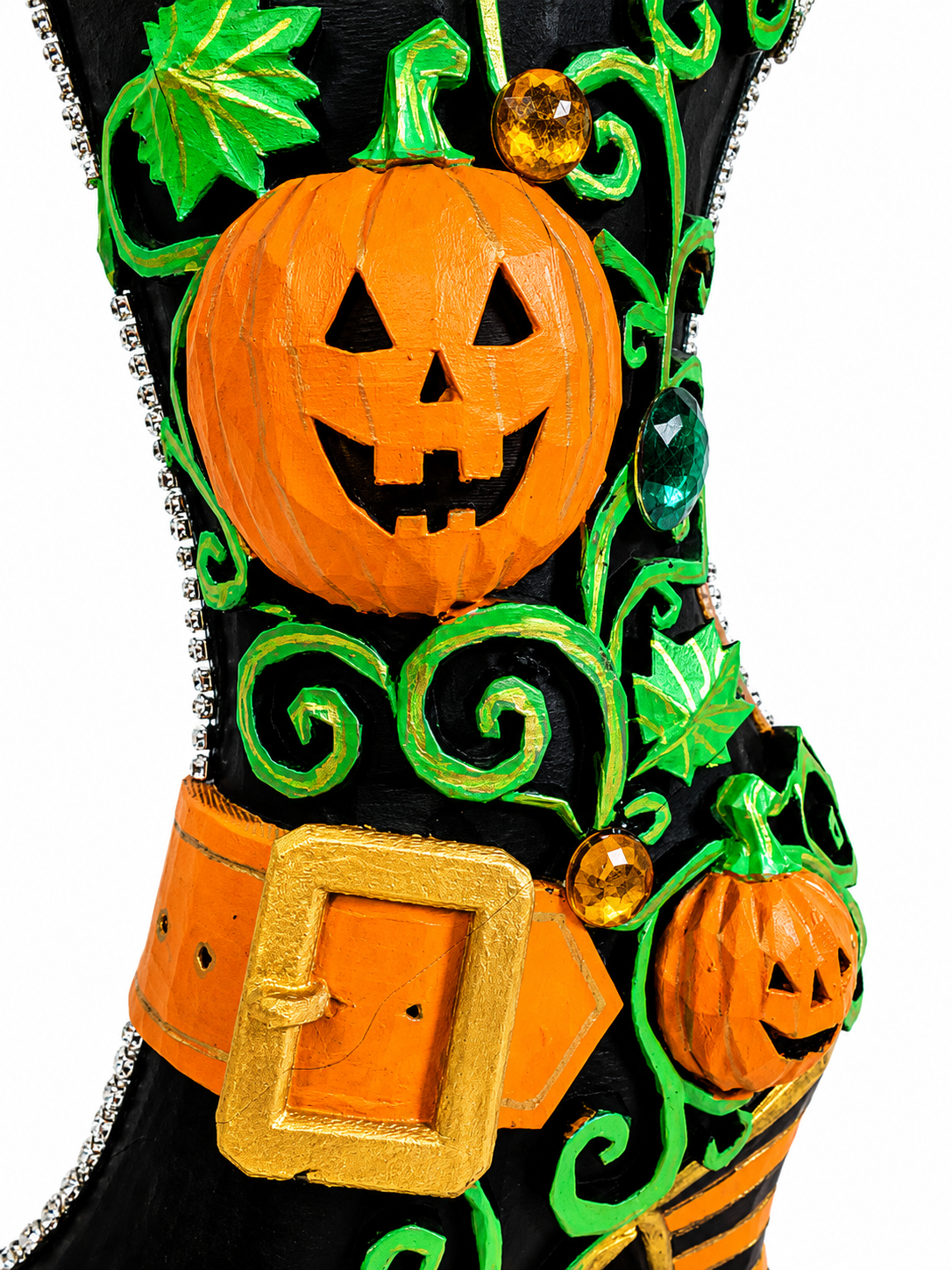 Pumpkin Hollow Witch Boot | Hand-Painted Bedazzled Halloween Floral Container – First Release, Only 10 Available