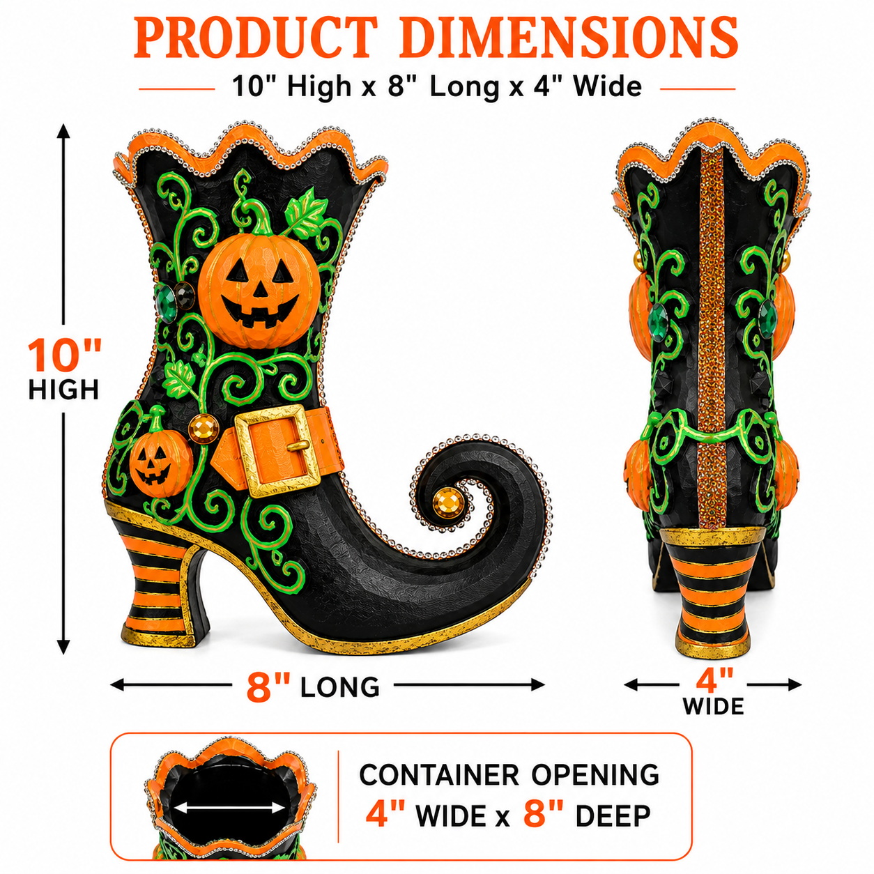 Pumpkin Hollow Witch Boot | Hand-Painted Bedazzled Halloween Floral Container – First Release, Only 10 Available