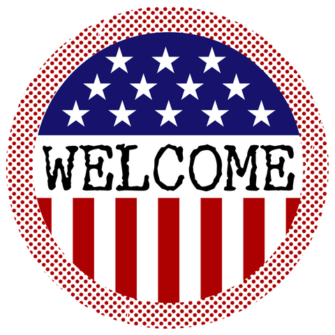 Welcome Stars & Stripes Round Metal Wreath Sign