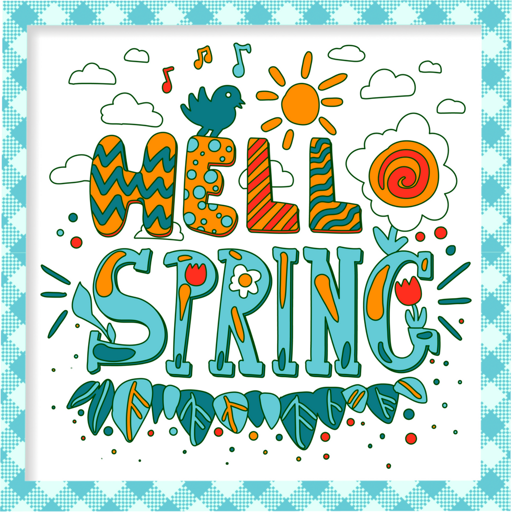 Hello Spring Square Metal Wreath Sign with Singing Birds