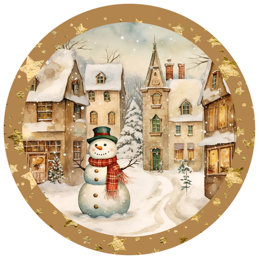 Vintage Snowman Christmas Wreath Sign - Festive Holiday Village Decor - 10" or 11.75" Round