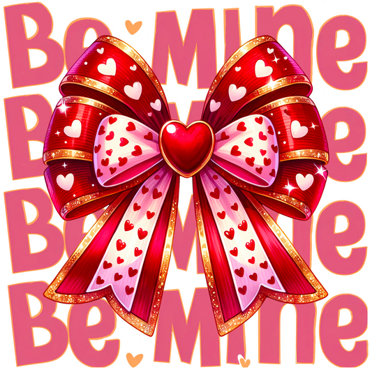Valentine's Day Be Mine Bow Metal Sign – 10'' Square, Glitter Heart & Ribbon Design