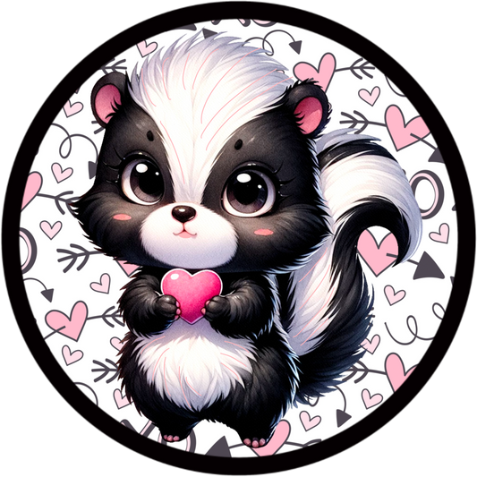 Valentine’s Day Skunk Metal Sign – 6", 8", 10'' or 11.75'' Round, Cute Pink Heart Design