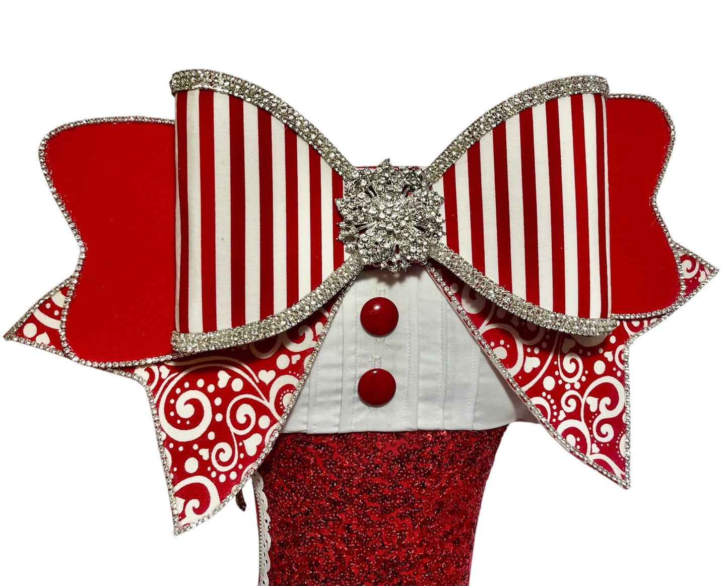 Red Tuxedo Bougie Boot Wreath Attachment – Glitter High Heel with Designer Bow