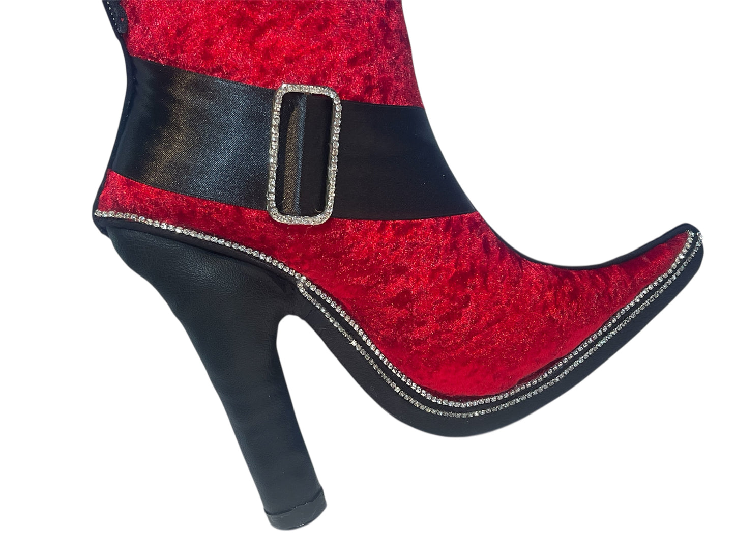 Santa Belt-Inspired Stiletto Boot Wreath Attachment/Red-Black Velvet Bow With Harlequin Feature Bow/ Holiday Door Decor