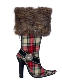Bougie Winter Boot – Red Flannel & Fur Edition   Winter elegance, handcrafted to shine.”