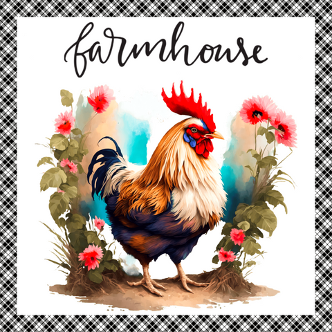 Farmhouse Square Rooster Wreath Sign