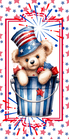 Fluffy Patriotic Bear in a Bucket Sublimated Sign