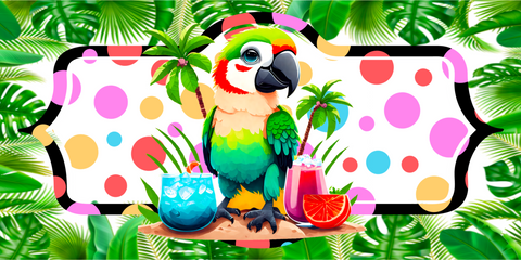 Tropical Parrot Sign with Fancy Drinks