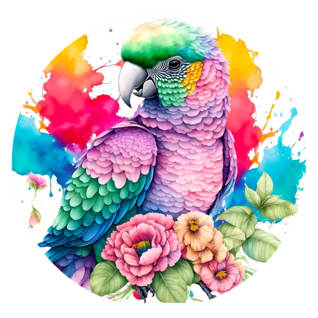 Tropical Paradise Watercolor Parrot Round Wreath Sign
