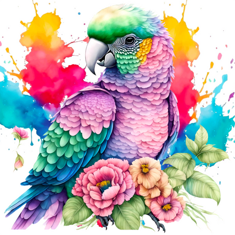 Tropical Paradise Watercolor Parrot Square Wreath Sign