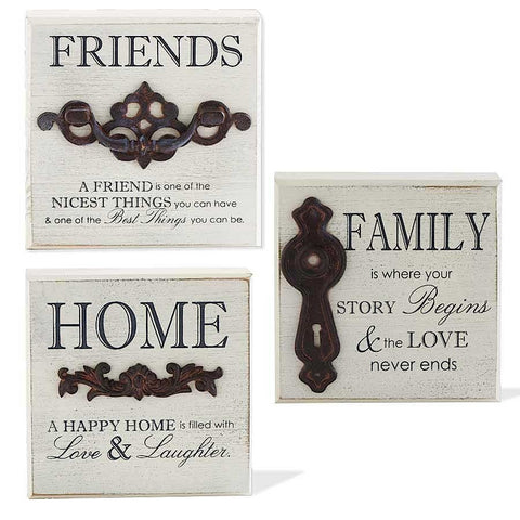 Square Wood Signs with Knob Accent (3 Styles)