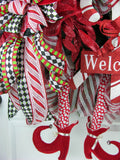 Welcome Top Hat Peppermint Wreath
