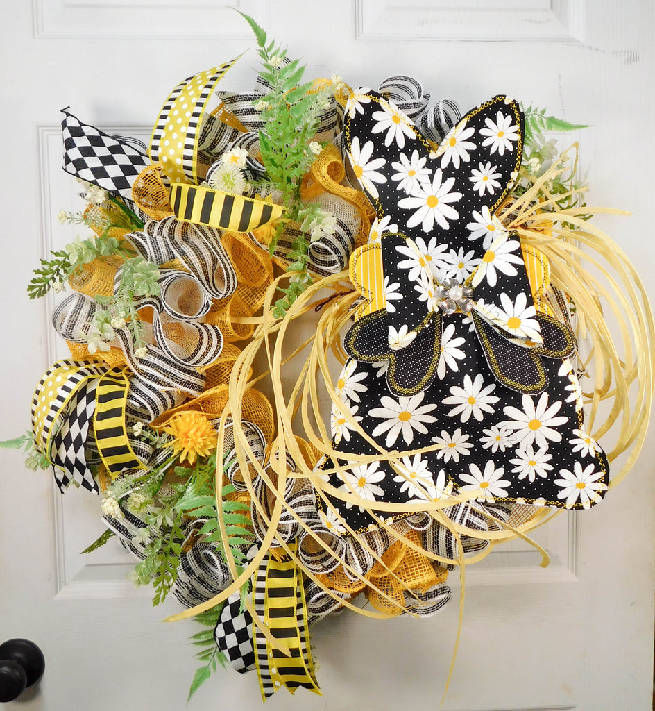 Fabric Daisy Bunny Deco Mesh Wreath