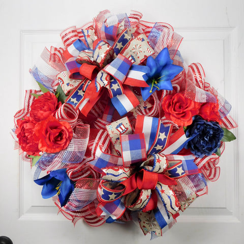 Double Terri Bow Patriotic Wreath