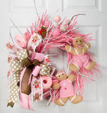 Flocked Pink Gingerbread Wreath